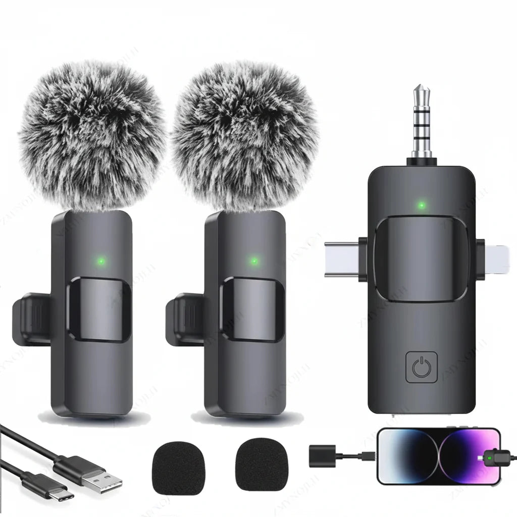 Wireless Lavalier Microphone for iPhone Android Live Recording